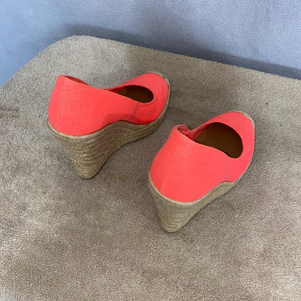 Groove Neon Coral Espadrille Wedge Heels Size 8 | Canvas Summer Shoes - Picture 4 of 7